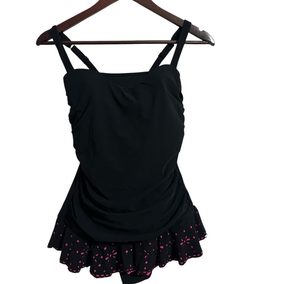 Profile By Gottex Black One Piece Swimsuit with Pink Accents Tutti Frutti SZ 12 - Picture 1 of 12